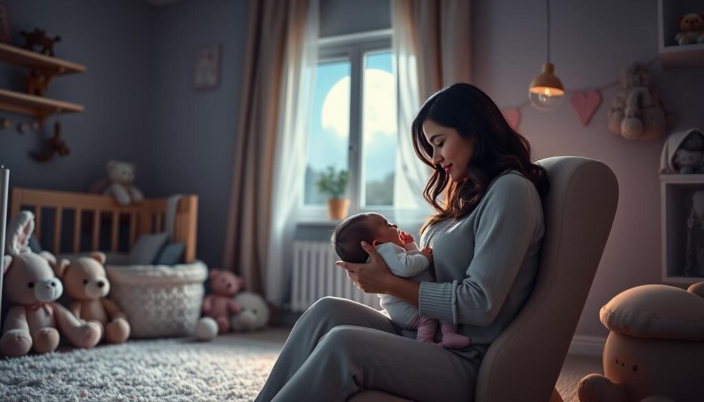 Mãe ninando bebê